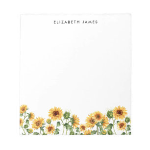 Bloco De Notas Elegante Watercolor Girassóis Personalizados