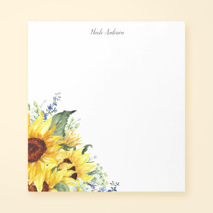 Bloco De Notas Elegante Watercolor Girassóis Personalizados
