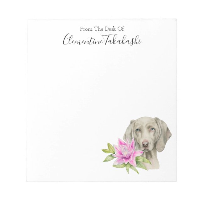 Bloco De Notas Elegante Weimaraner Dog Watercolor | Adicione seu  (Frente)