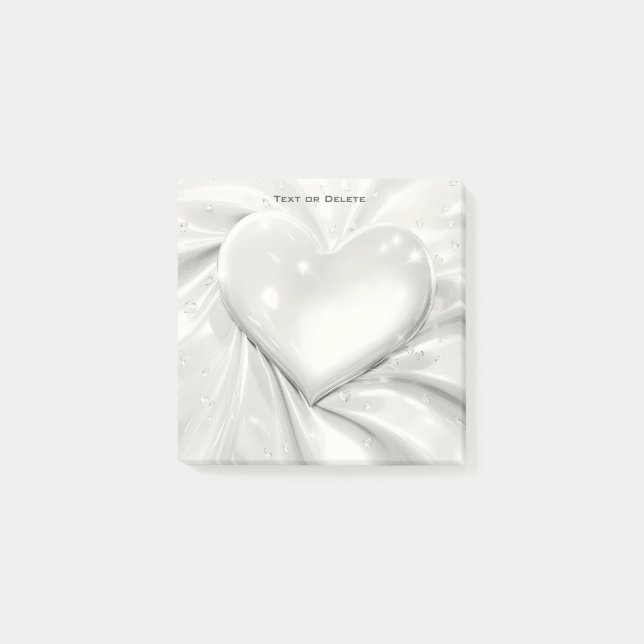 Bloco De Notas Elegante White Cream Heart Posta as notas (Frente)