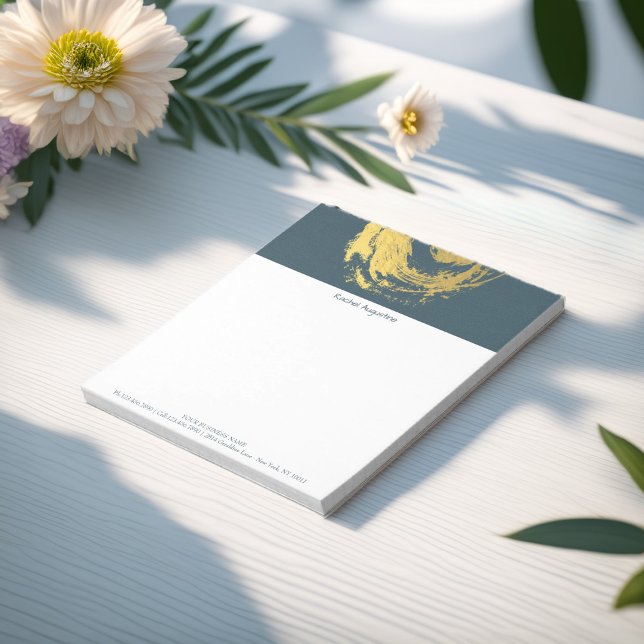 Bloco De Notas Elegante YOGA Azul e ZEN Dourado Símbolo Brushstro (Criador carregado)