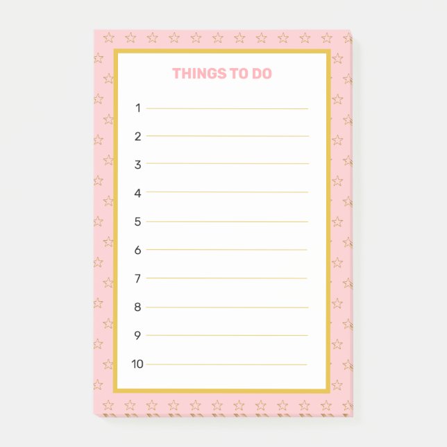 Bloco De Notas Elegantes Coisas a Fazer em Dourado e Rosa Editáve (Frente)
