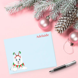 Bloco De Notas Elfo Samoyed Bonito Com Banda De Cabeça Engraçada.