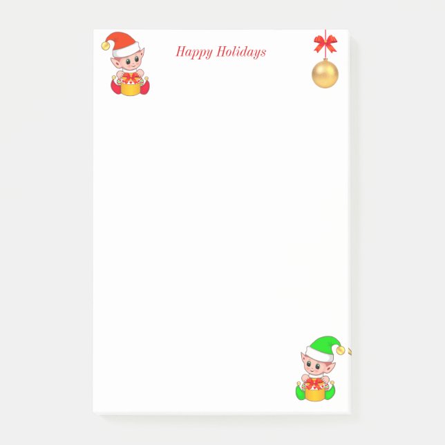 Bloco De Notas Elfos de Natal Fofos em Branco (Frente)