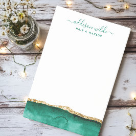 Bloco De Notas Emerald Green E Dourada Aquarela Personalizada