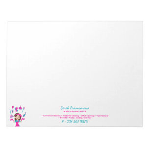 Bloco De Notas Empregado De Limpeza De Desenho Animado Rosa Azul
