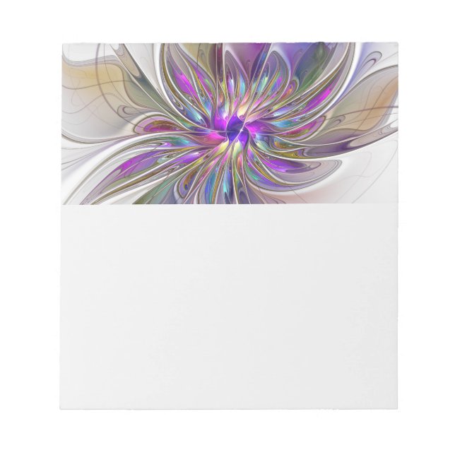 Bloco De Notas Energetic, Colorful Abstract Fractal Art Flower (Frente)