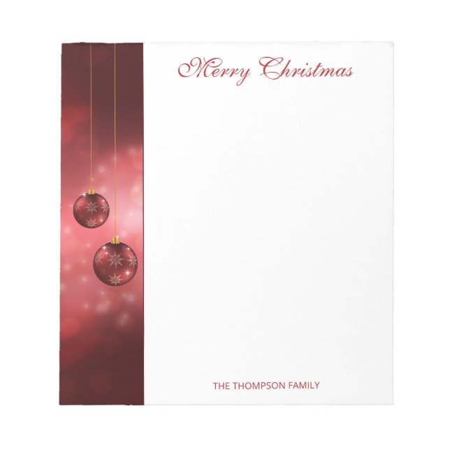 Bloco De Notas Enfeites de Natal Vermelhos com Texto Personalizad (Frente)