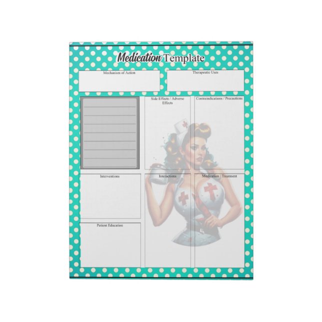 Bloco De Notas Enfermeira Abençoada Pinup _ Modelo de Medicação (Invertido)