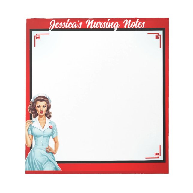 Bloco De Notas Enfermeira Nostálgica Bonita Pinup - Eu Gosto De V (Frente)