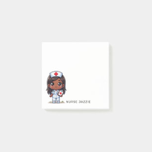 Bloco De Notas Enfermeira Preta de Manga Bonita Cabelo Castanho O