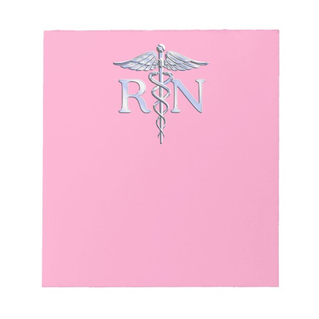 Bloco De Notas Enfermeira Registrada Rosa claro Silver Caduceus (Frente)