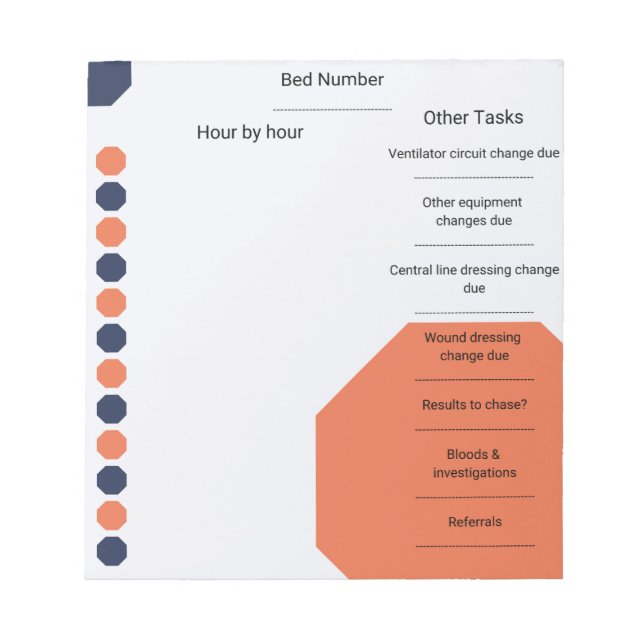 Bloco De Notas Enfermeiro Crítico Turno Planeador Azul e Laranja (Frente)
