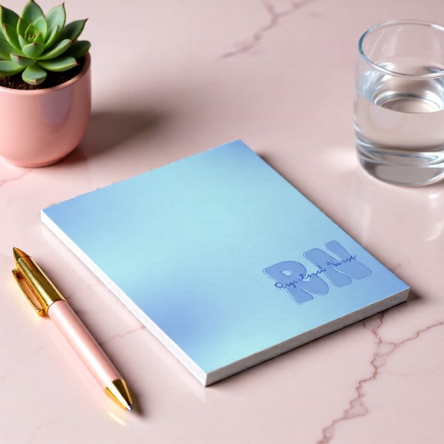 Bloco De Notas Enfermeiro Registrado Azul (Registered Nurse RN Minimal Embossed-Style Blue Notepad)