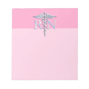 Bloco De Notas Enfermeiro Registrado RN Caduceus em Pastel Pink