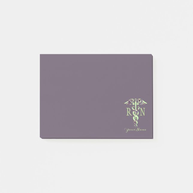 Bloco De Notas Enfermeiro RN Nome Personalizado Mármore Roxo Post (Frente)