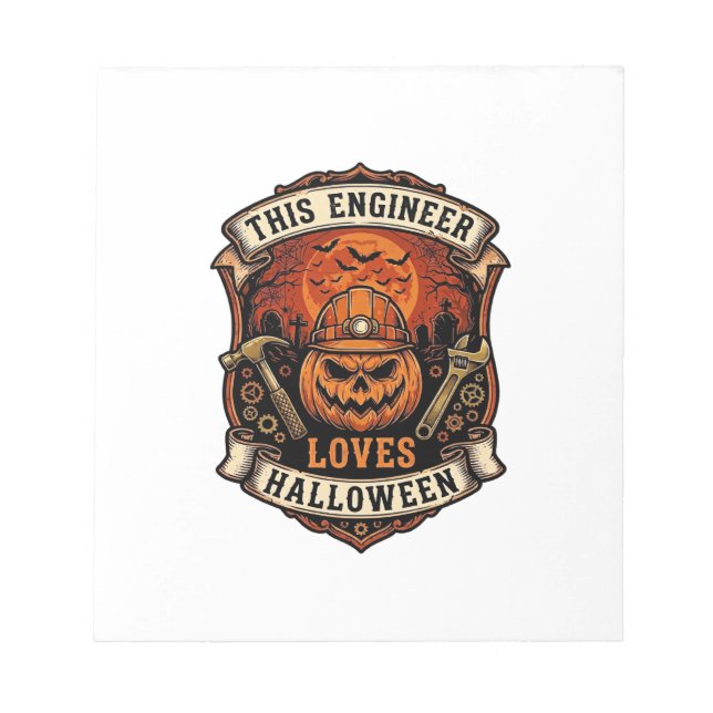 Bloco De Notas Engenheiro Ama Abóbora de Halloween Capacete Marte (Frente)
