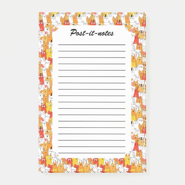 Bloco De Notas Engraçado Cartoon Cats Group Doodle (Frente)