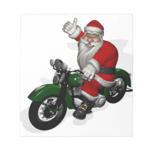 Bloco De Notas Engraçado Papai Noel Em Moto Verde Vintage