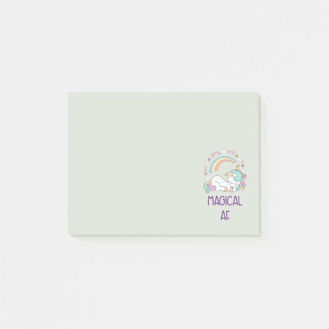 Bloco De Notas Engraçado Unicorn Magical AF com Decoração Girly (Frente)