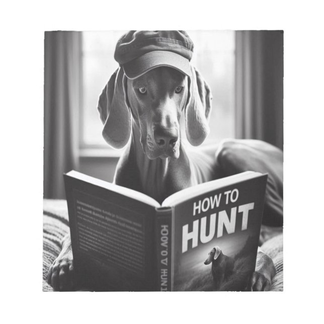 Bloco De Notas Engraçado Weimaraner lendo um livro sobre como caç (Frente)