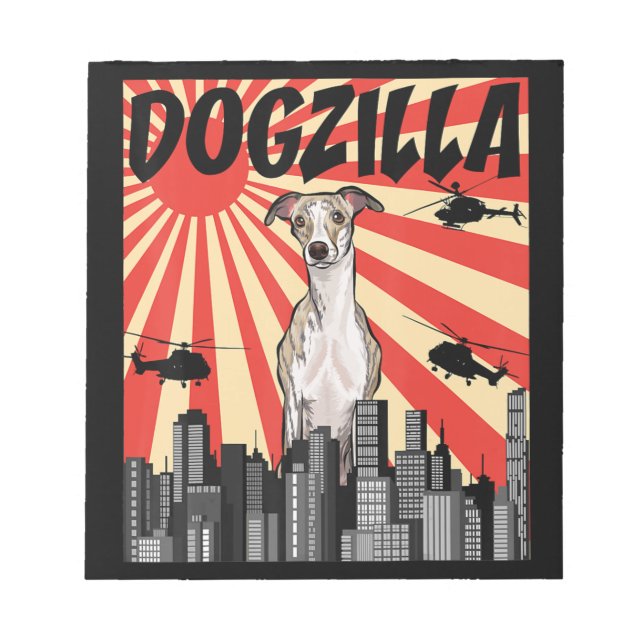 Bloco De Notas Engraçado Whippet Dogzilla Japonês (Frente)