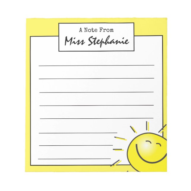 Bloco De Notas Enxergar-Sol Bonito Rosto Do Professor (Frente)