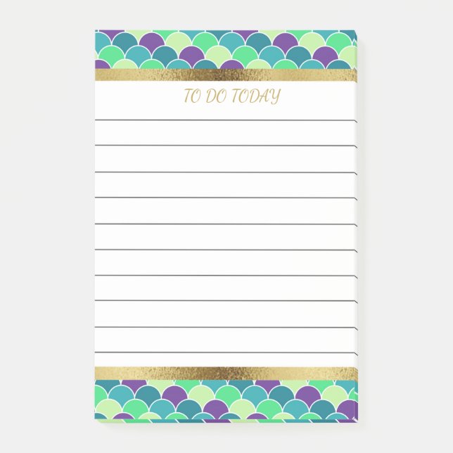 Bloco De Notas Escalas de Sereia Dourada Roxo Personalizadas 4x6 (Frente)