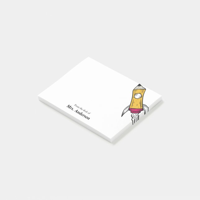 Bloco De Notas Escola de Foguete Espacial do Professor Pencil (Inclinado)