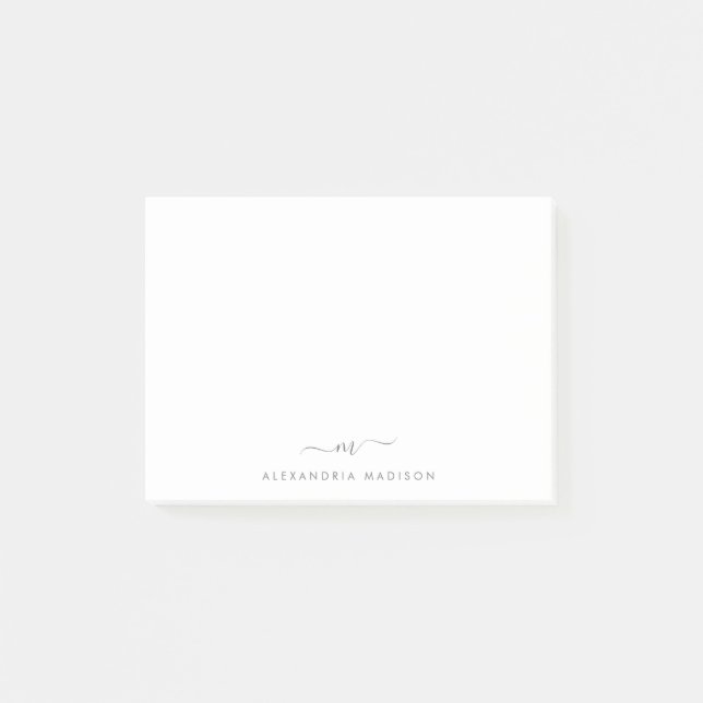 Bloco De Notas Escritório Elegante de Monograma de Cinzas Silver  (Frente)