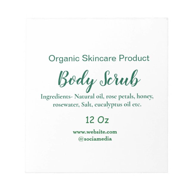 Bloco De Notas esfoliante corporal orgânico verde natureza adicio (Frente)
