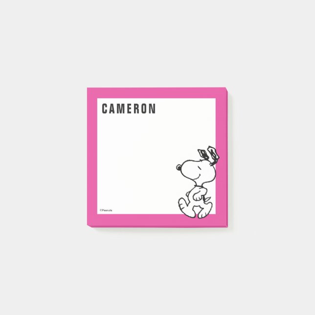 Bloco De Notas Esnoopia Preta e Magenta | Adicione seu nome (Frente)