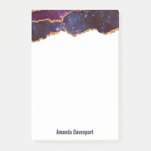 Bloco De Notas Espaço Azul e Roxo e Estrelas com Faixa Dourada