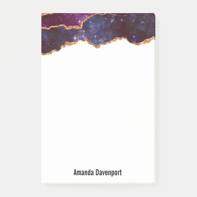 Bloco De Notas Espaço Azul e Roxo e Estrelas com Faixa Dourada (Frente)