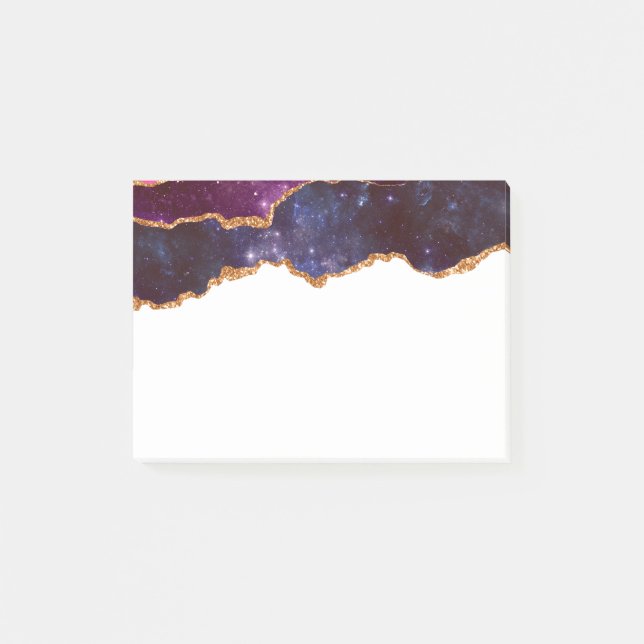 Bloco De Notas Espaço Azul e Roxo e Estrelas com Faixa Dourada (Frente)