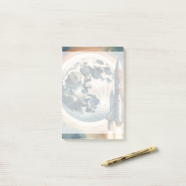 Bloco De Notas Espaço da Lua de Foguete (Na mesa)