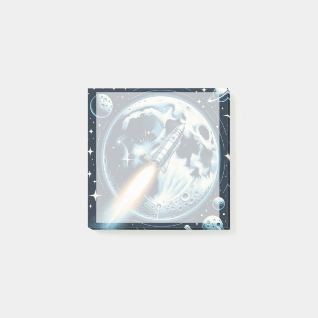 Bloco De Notas Espaço da Lua de Foguete (Frente)