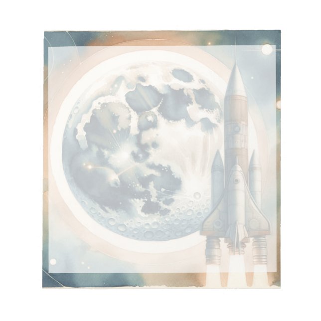 Bloco De Notas Espaço da Lua de Foguete (Frente)