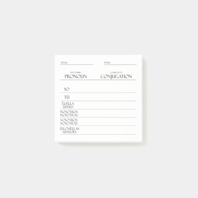 Bloco De Notas Espanhol | Prática de Conjugação de Verbos (Frente)