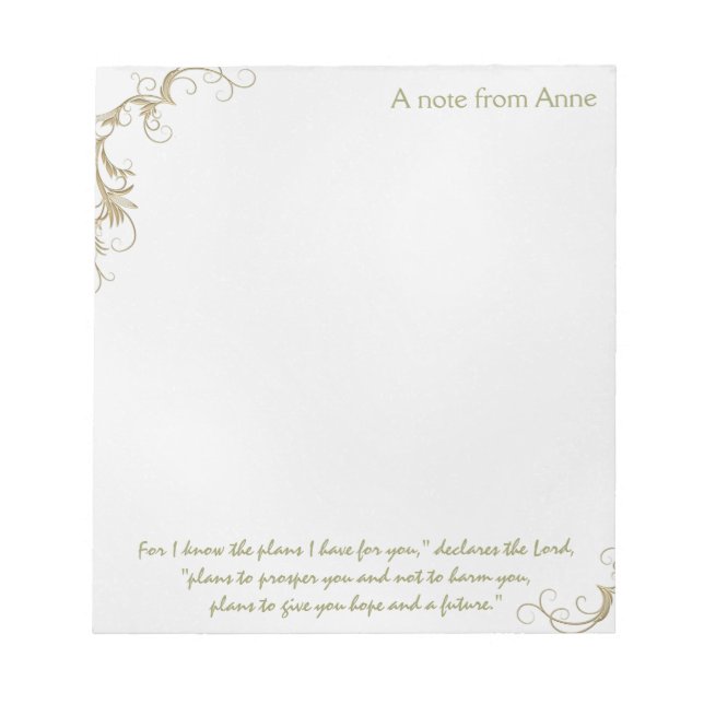 Bloco De Notas Esperança e um futuro, papel personalizado de nota (Frente)