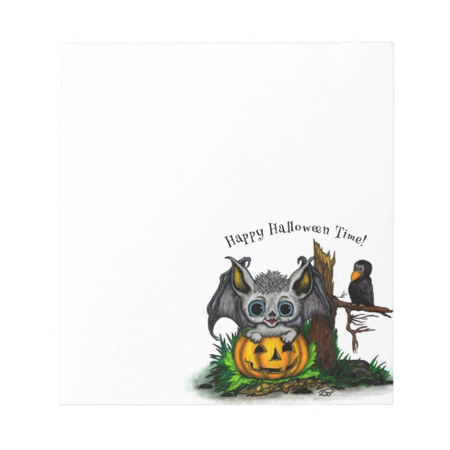 Bloco De Notas Esperando o Halloween, Cute Bat e Raven (Frente)