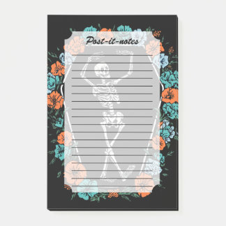 Bloco De Notas Esqueleto Gótico Dançante Floral Caixão Halloween