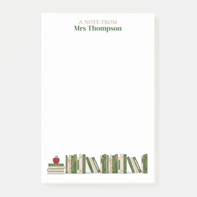 Bloco De Notas Estante de Livros Maçã Dourada Verde Personalizada (Frente)