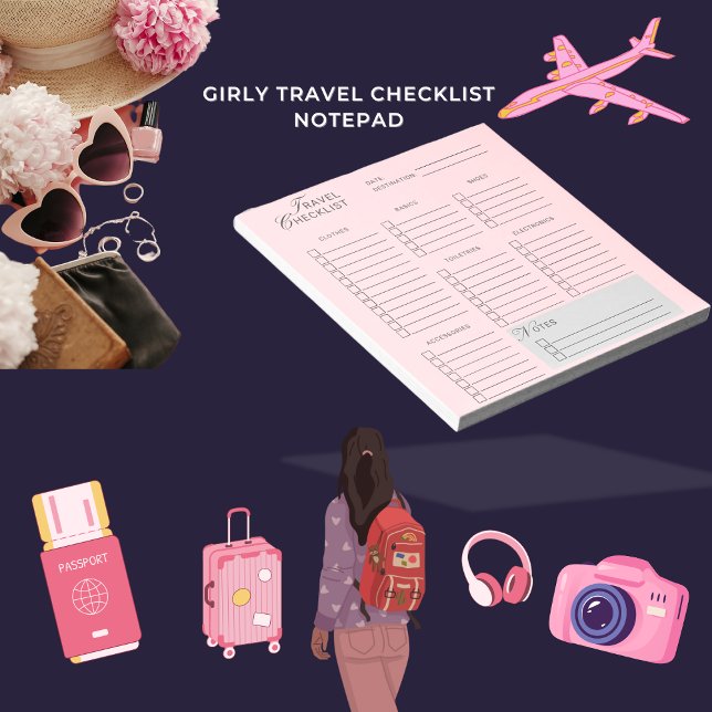 Bloco De Notas Estética Rosa-Viagem Checklist Girly (Criador carregado)