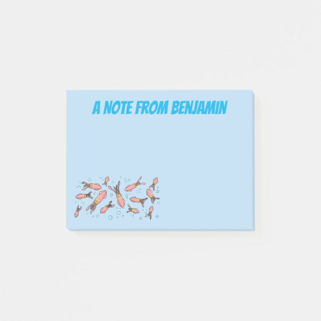 Bloco De Notas Estilo de desenho animado de lula rosa e engraçado (Frente)