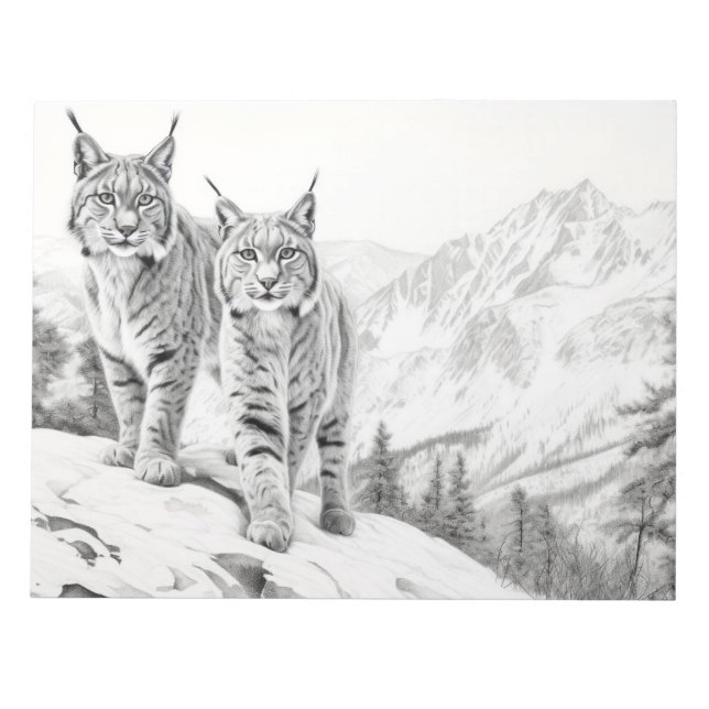 Bloco De Notas Estilo de Esquema de Tinta Selvagem do Lynx Animal (Frente)