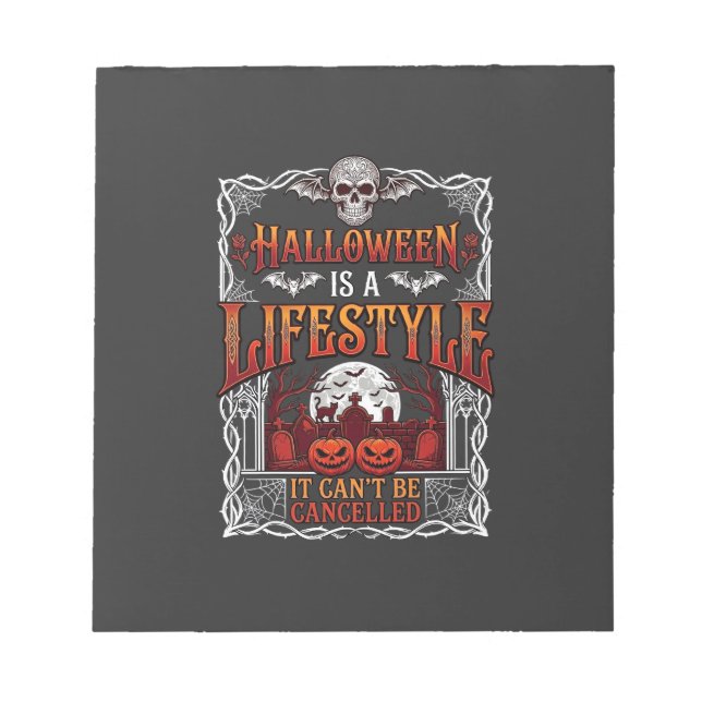 Bloco De Notas Estilo de Vida de Halloween Morcego Caveira Cemité (Frente)