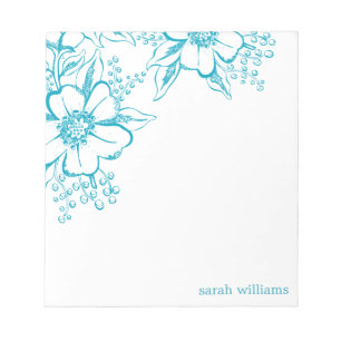 Bloco De Notas Estilo Letterpress Teal Elegante Florals