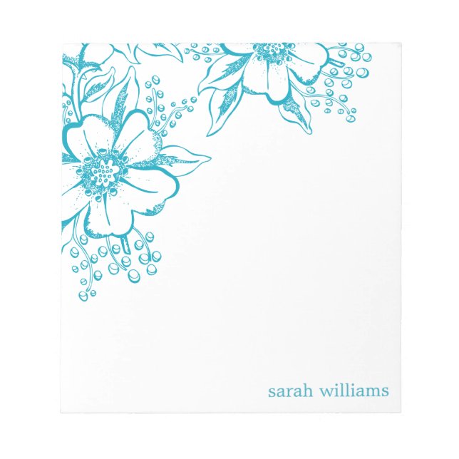 Bloco De Notas Estilo Letterpress Teal Elegante Florals (Frente)