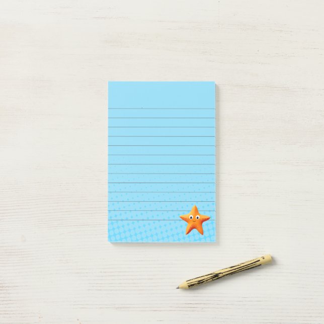 Bloco De Notas Estrela-do-mar de desenho animado fofo azul alinha (Na mesa)